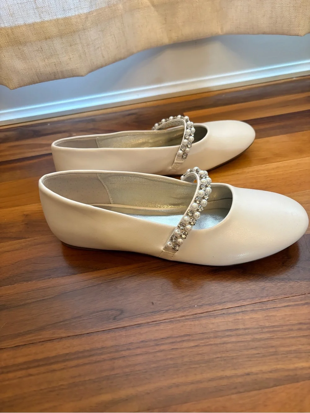 Nina Cream Jeweled Mary Jane Flats
